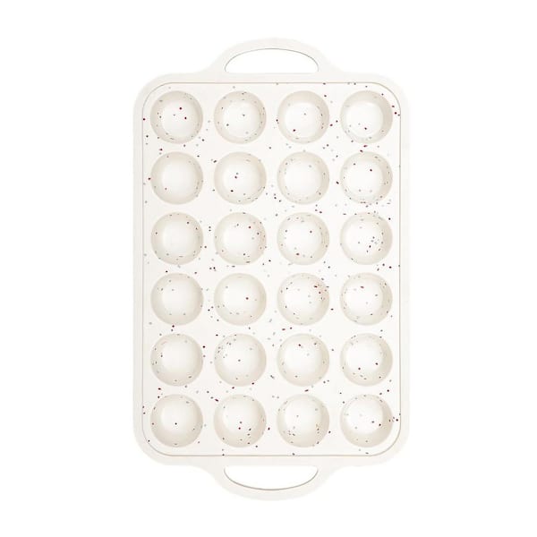 2 pcs Cream Silicone Mini Muffin Pan with Metal Frame Nonstick 24-Cup Baking Tray with Handles Set