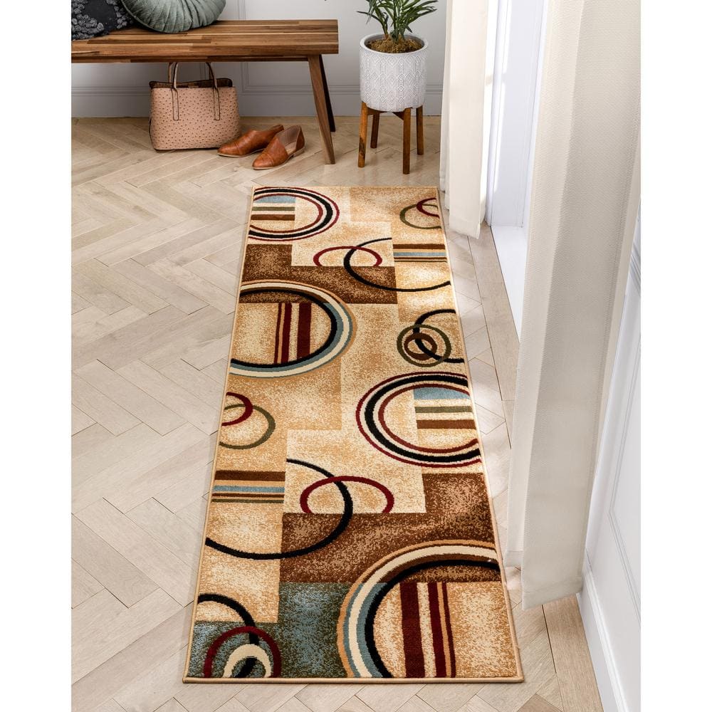 Ivory Geometric Patterned Synthetic Runner Rug 2'3" x 7'3"