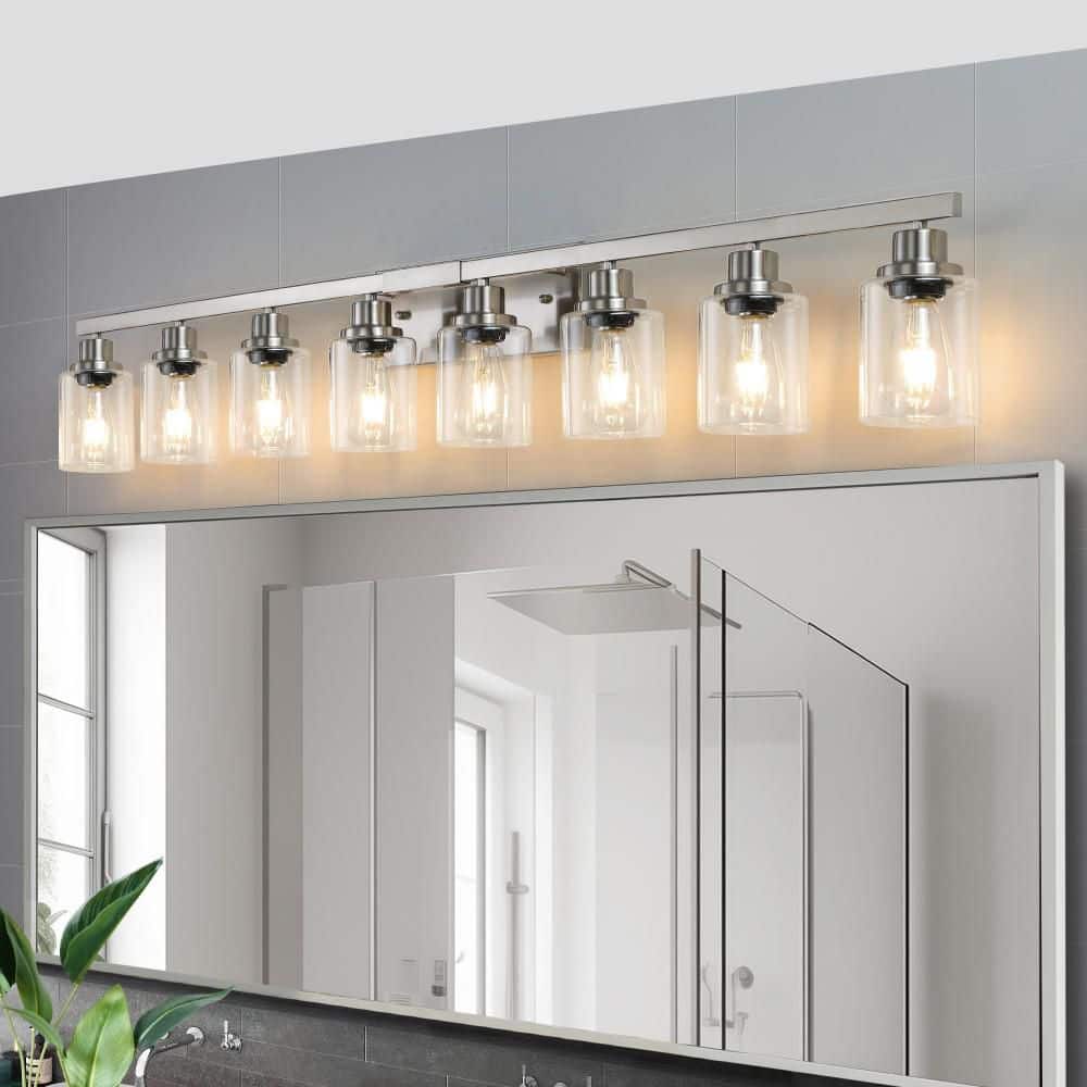 51 in. 8-Light Brushed Nickel Vanity Light with Glass Shade price history on PriceWatchPro