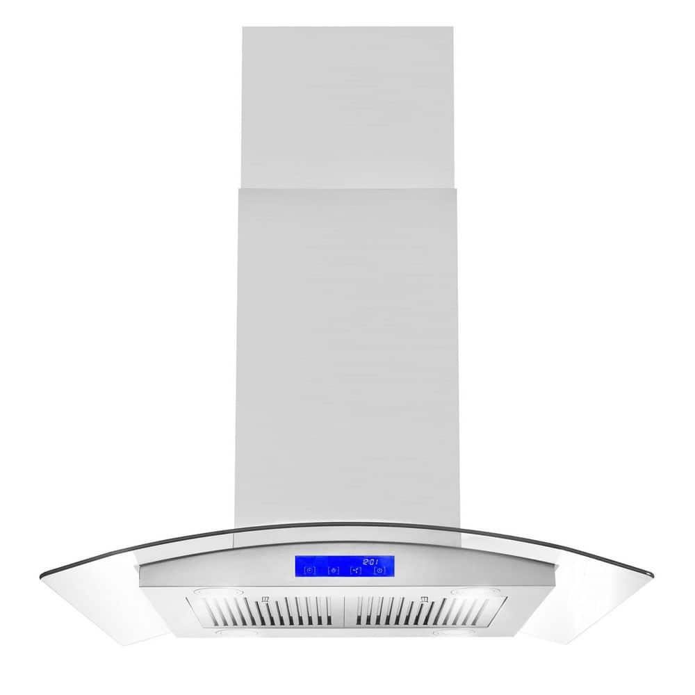Cosmo 30 in. 380 CFM Ducted Island Range Hood in Stainless Steel with LED Lighting and Permanent Filters, Silver