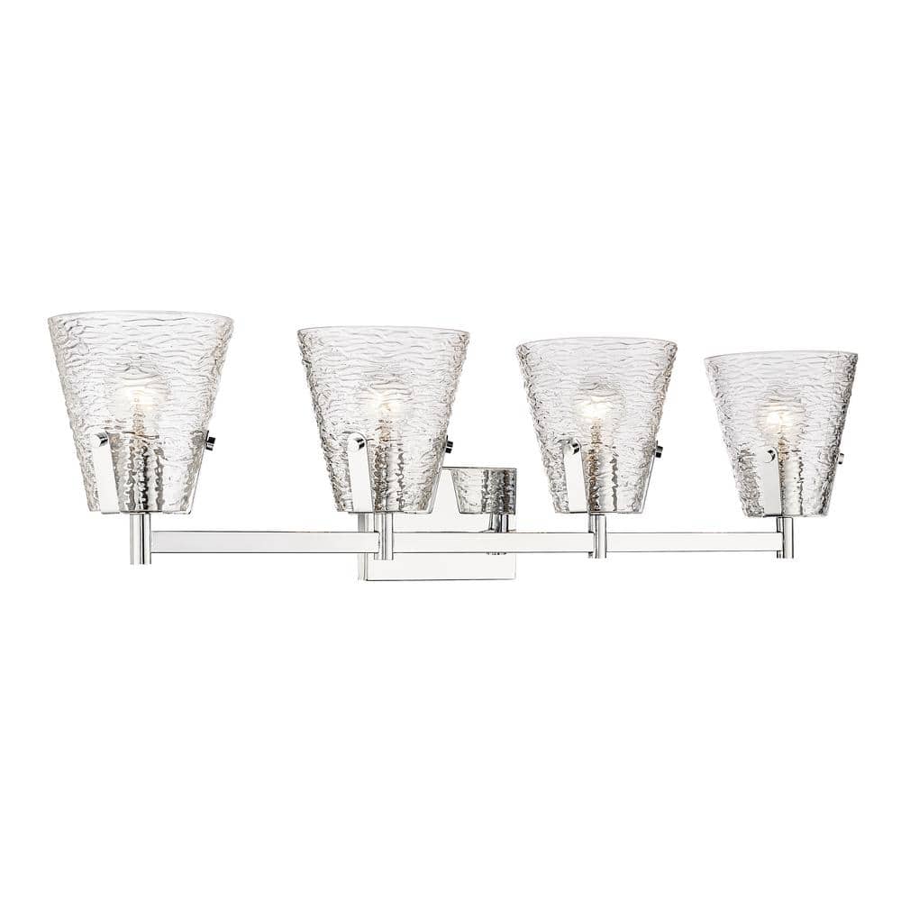 Analia 36" Chrome Vanity Light with Clear Ribbed Glass Shades