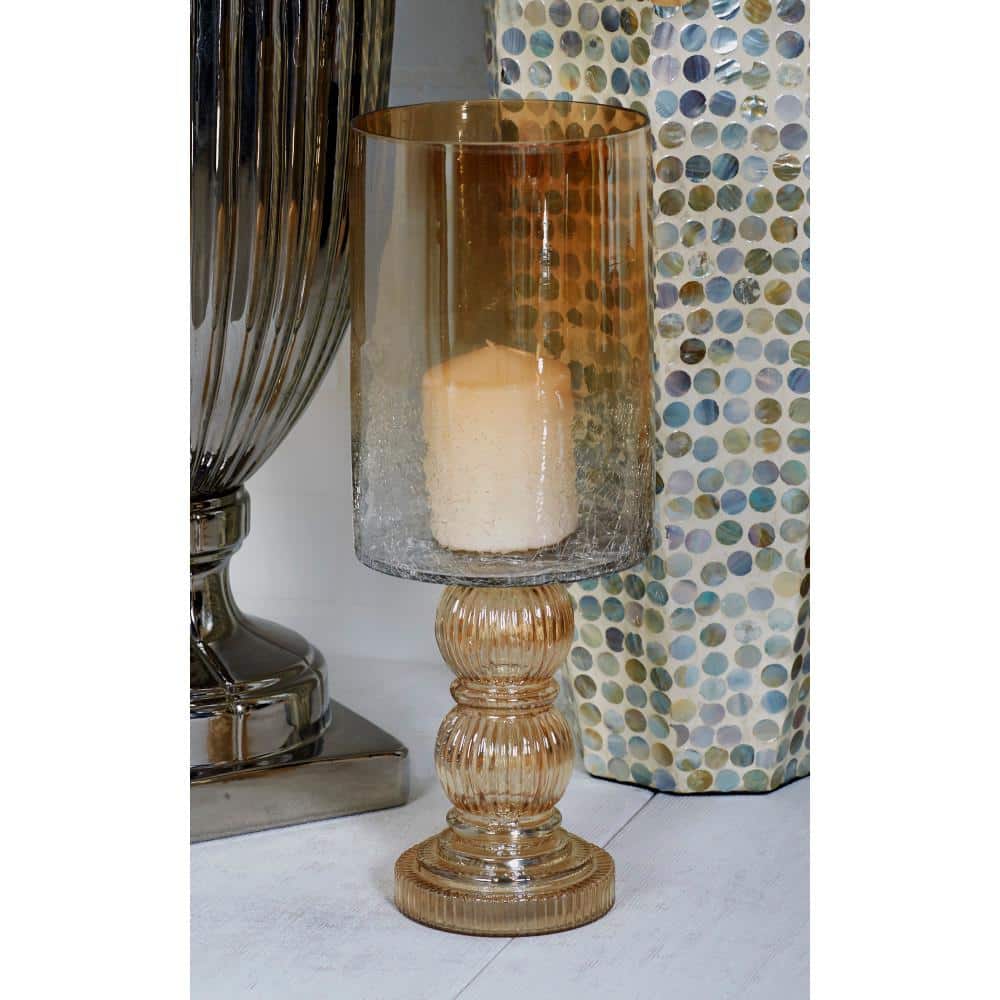 Gold Fluted Glass Cylinder Hurricane Taper Holder