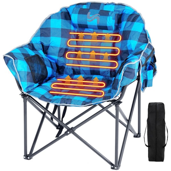 Oversized Heated Camping Chair Portable Folding Moon Saucer Chair with 3 Heat Levels Patio Lounge Chairs for Camping