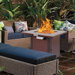 28 in. Outdoor 50000BTU Hammered Steel Square Gas Fire Pit Table, Gold