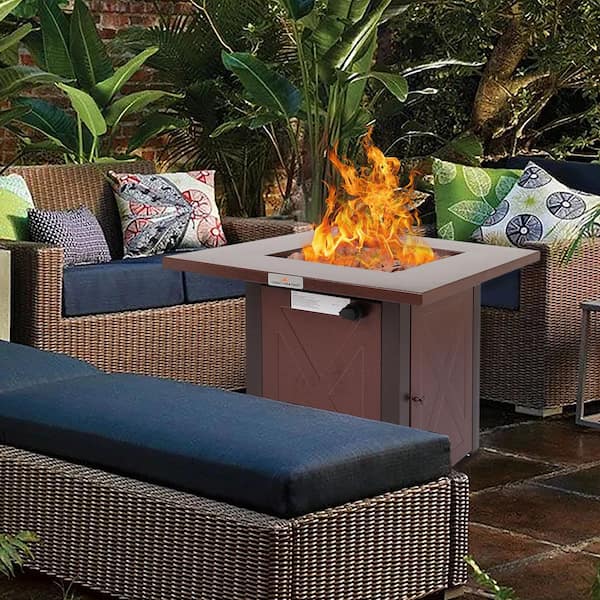 28 in. Outdoor 50000BTU Hammered Steel Square Gas Fire Pit Table, Gold
