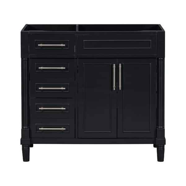 36 in. Freestanding Bath Vanity Cabinet without Top in Black with 2-Drawers, A Tip-Out Drawer and Adjustable Shelf