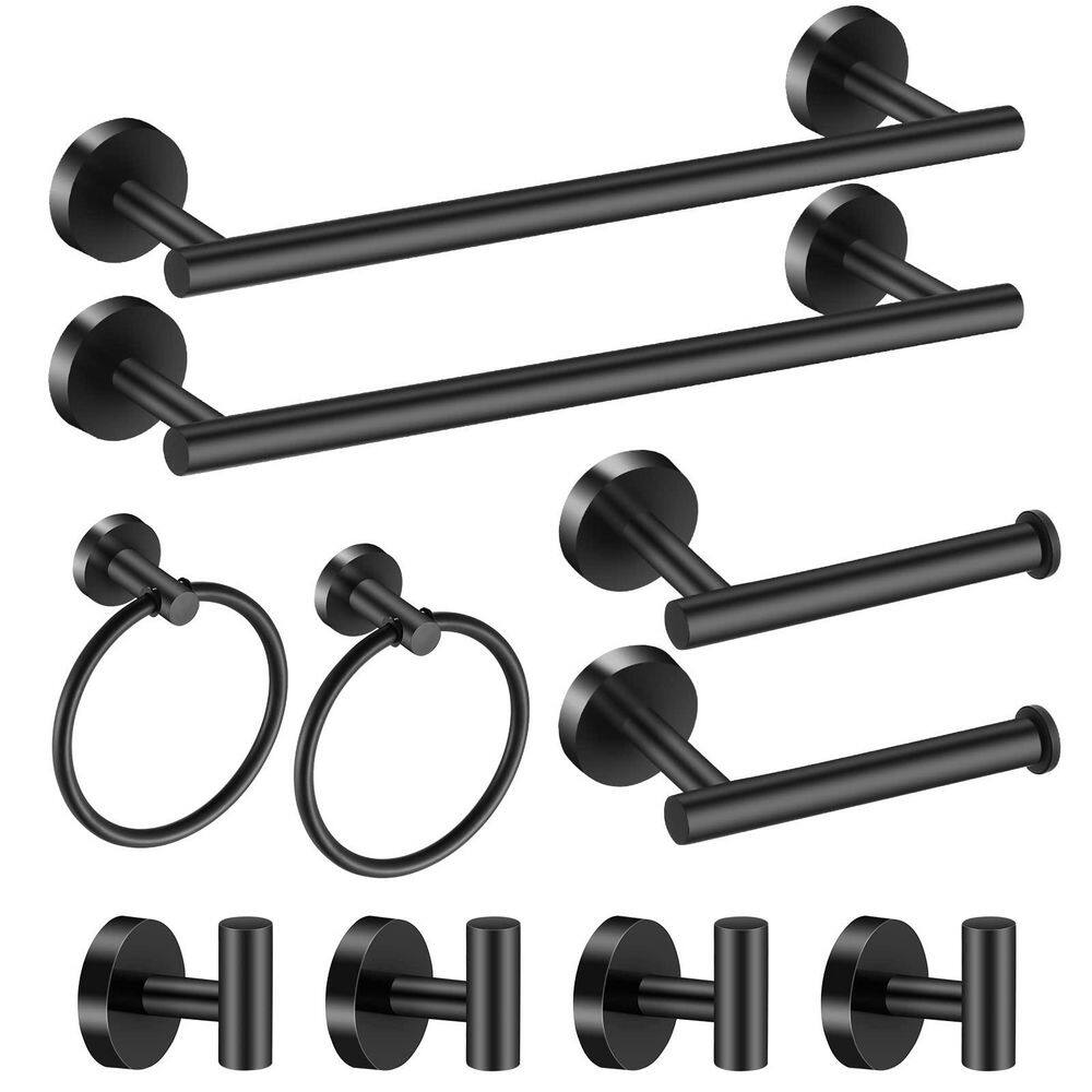 10-Piece Stainless Steel Bathroom Hardware Set Included 16 in. Towel Bar, Towel Hook, Towel Ring in Black price history on PriceWatchPro