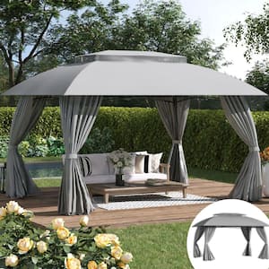 10 ft. x 13 ft. Patio Gazebo Canopy, Double Vented Roof, Steel Frame, Curtain Sidewalls, Outdoor Sun Shade Shelter
