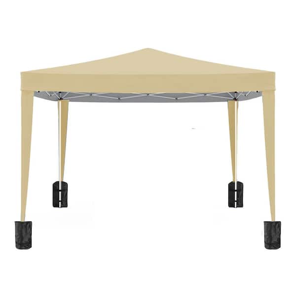 Beige Roof Metal Portable Carport 10 ft. W x 10 ft. D x 8.5 ft. H with 4-Removable Sidewalls and Carry Bag