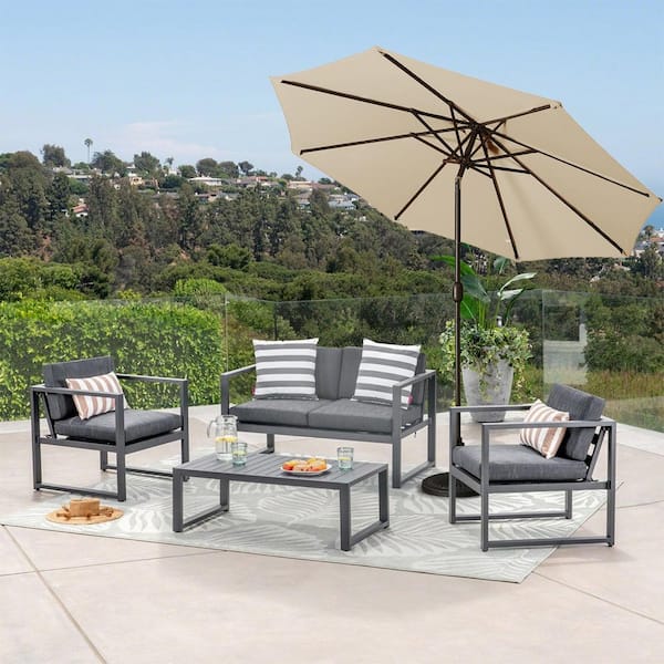 9 ft. Steel Market Outdoor Tilt Patio Umbrella in Beige