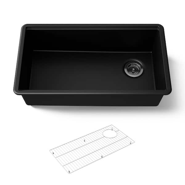 Billings 32.5 in. Undermount Single Bowl Granite Composite Kitchen Sink in Matte Black