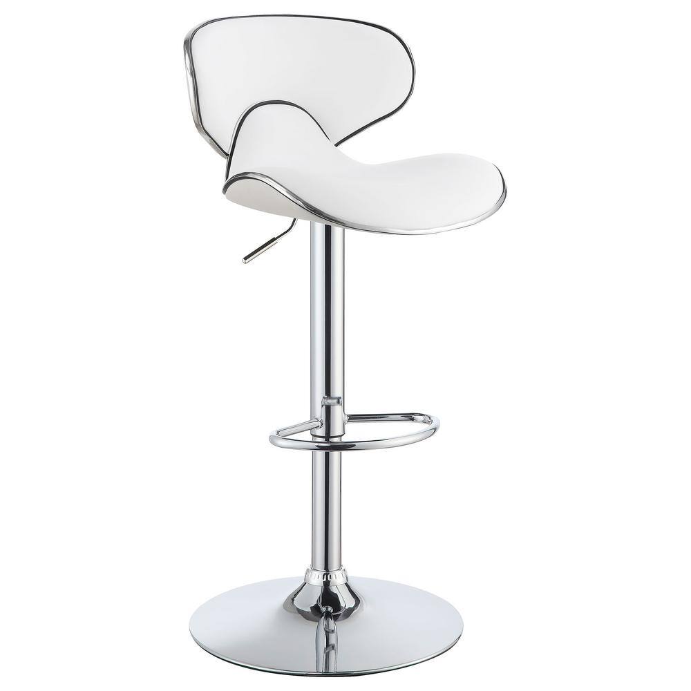 White Faux Leather Adjustable Swivel Bar Stools with Chrome Base