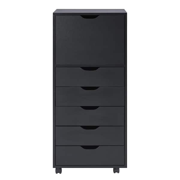 HOMESTOCK Black, 6-Drawer 41 in. H x 16 in. W x 19 in. D Wooden File Storage Cabinets for Home Vertical File Cabinet