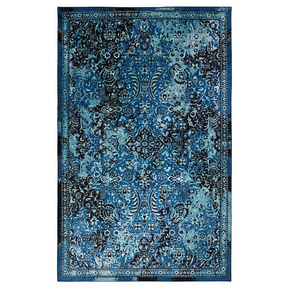 Mohawk Home Garden City Navy 9 ft. x 12 ft. Distressed Area Rug