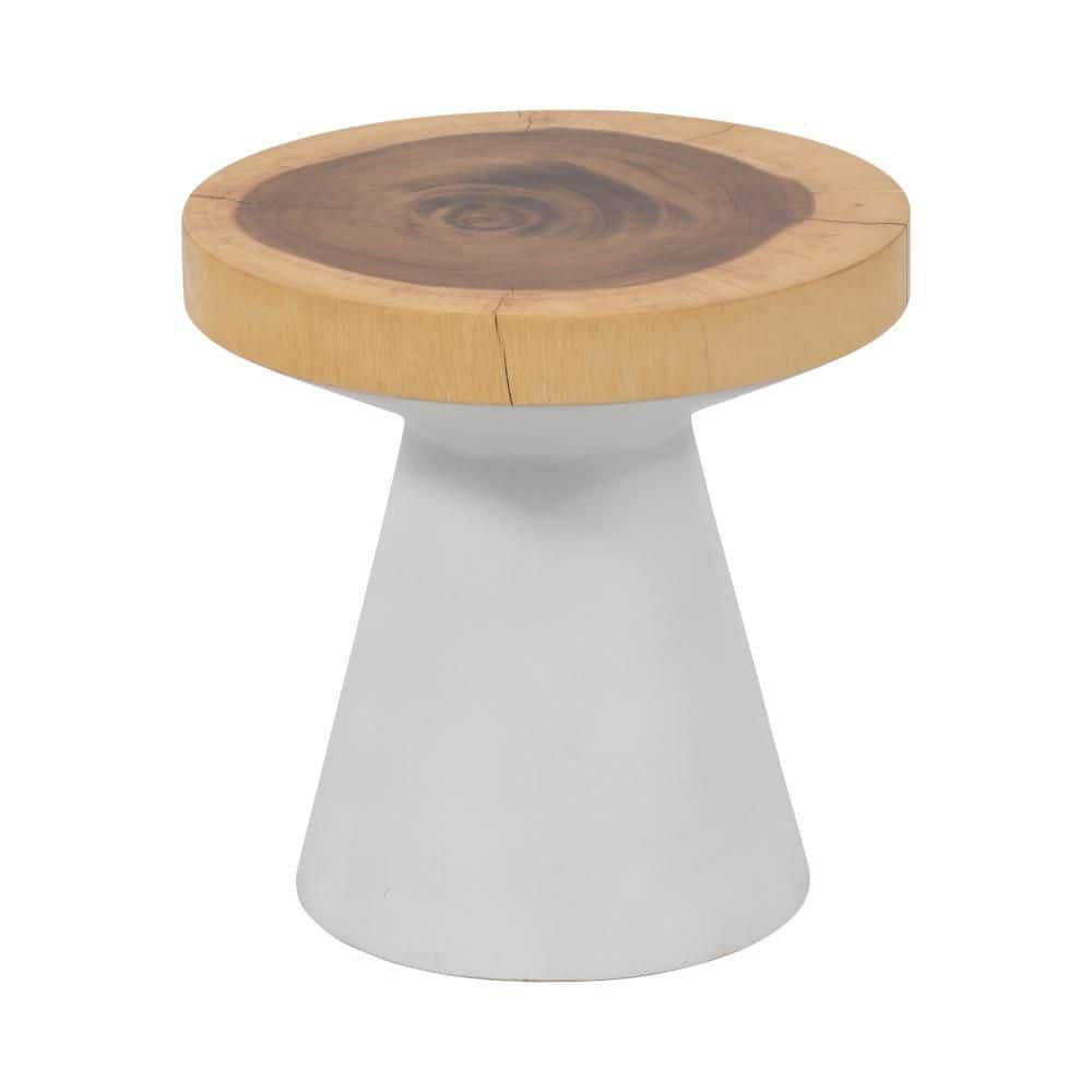 16" Natural Suar Wood Round Accent Table with White Base