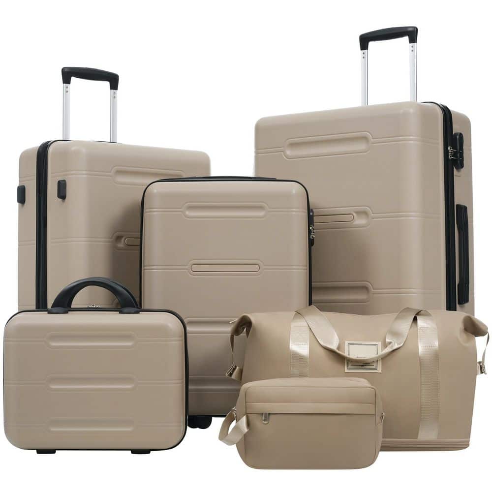 6-Piece Khaki ABS Hardshell Spinner 20/24/28 Luggage Set with 14 in. Cosmetic Case, Duffel Bag, Toiletry Bag price history on PriceWatchPro