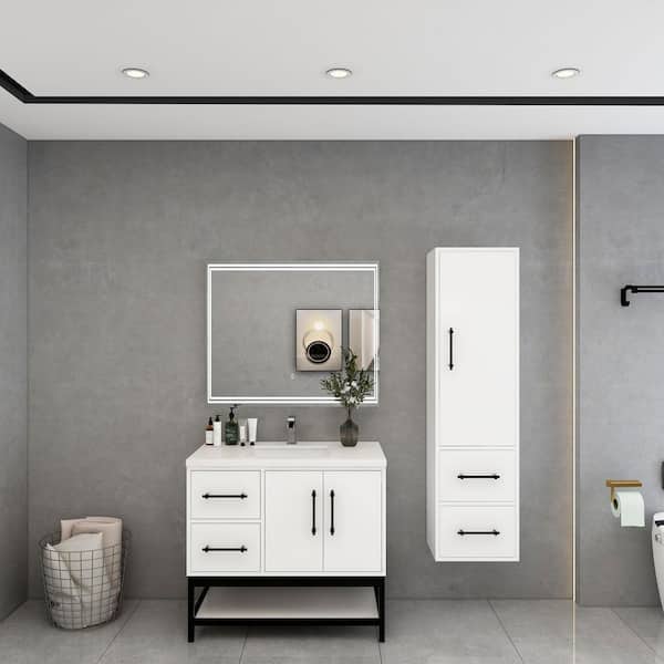 BV Better Vanity Victoria 36 in. W x 20 in. D x 35 in. H Single Sink Freestanding Frame Bath Vanity in Gloss White with White Acrylic Top