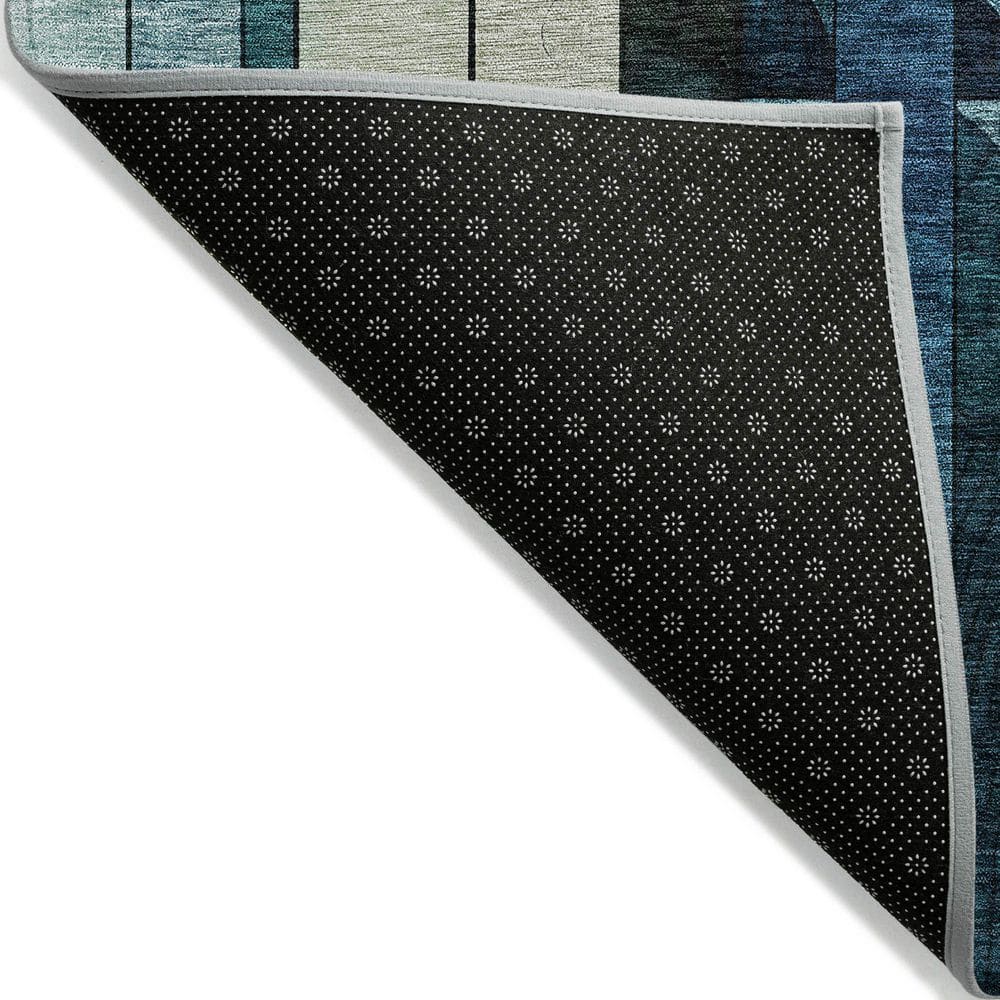 Blue Geometric Synthetic Washable Rectangular Area Rug