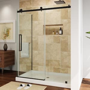 56 in. - 60 in. x 34.5 in. x 76 in. Frameless Corner Sliding Shower Enclosure with Clear Glass in Matte Black