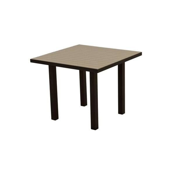 POLYWOOD Euro Textured 36 in. Black Square Patio Dining Table with Sand Top