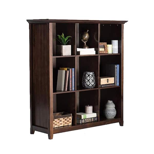 Acadian Solid Wood 48 in. x 44 in. Transitional 9 Cube Bookcase and Storage Unit in Brunette Brown