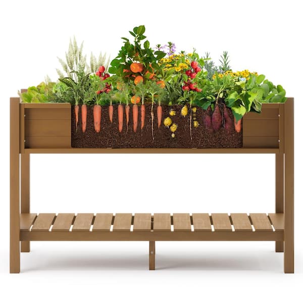 LUE BONA Raised Garden Bed, Elevated Wood Planter Box Stand for Backyard,  Patio, Balcony-Teak DPTHD23002-5 - The Home Depot