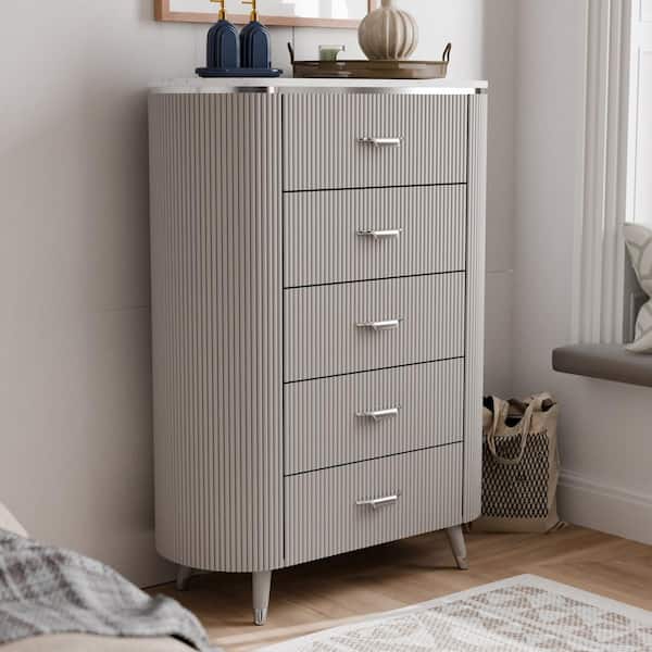 Furniture of America Quill Light Gray 5-Drawer 39 in. Chest of Drawers