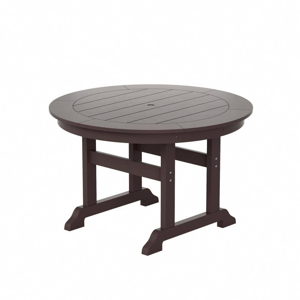 Hayes 47 in. All Weather HDPE Plastic Round Outdoor Dining Trestle Table with Umbrella Hole in Dark Brown price history on PriceWatchPro