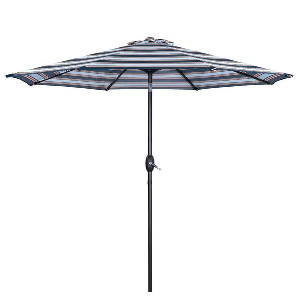 GAWEZA 9 ft. Aluminum Market Tilt Patio Umbrella in Blue Stripes with Push Button and Crank System