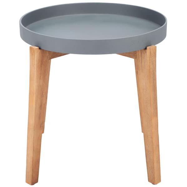 SAFAVIEH Charlen Natural/Gray Round Wood Outdoor Side Table