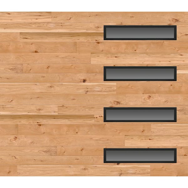 Modern Steel 8 ft. X 7 ft. 18.4 R-Value Insulated Wood Look Plank Natural Garage Door with Slim Windows