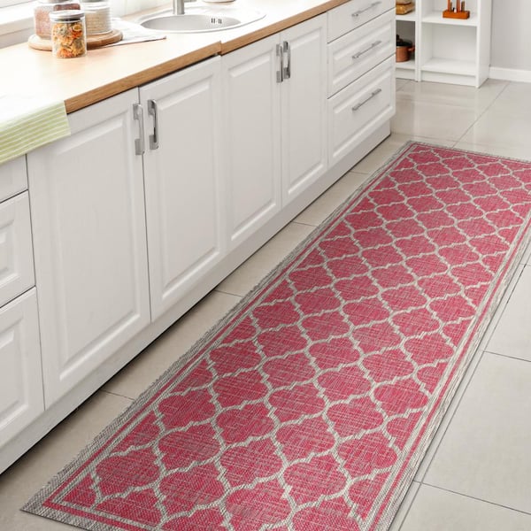 JONATHAN Y Trebol Moroccan Fuchsia/Light Gray 2 ft. x 10 ft. Trellis Textured Weave Indoor/Outdoor Area Rug
