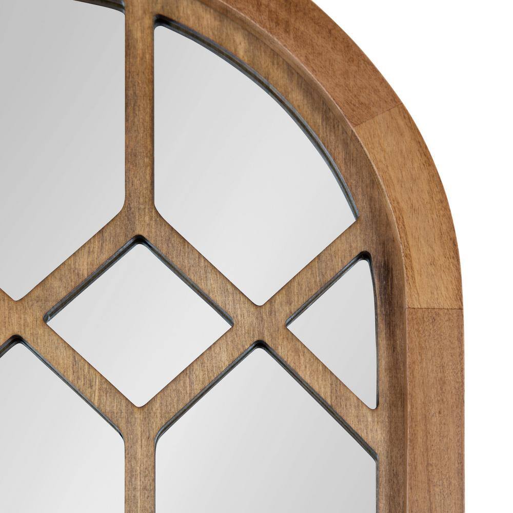 Rustic Brown Arch Wood Framed Windowpane Wall Mirror, 18 x 47