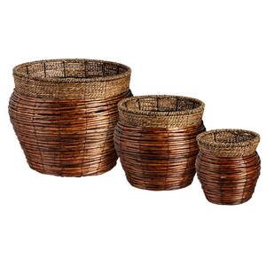 14 in. Reed Nested Round Planters (Set of 3)