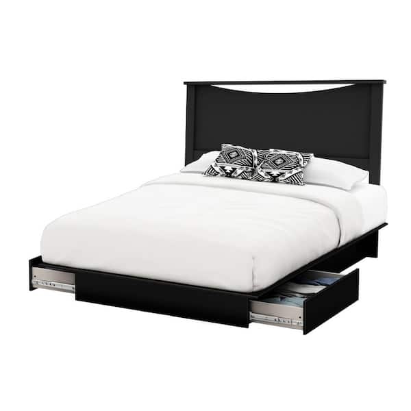 South Shore Step 1-Black Particle Board Frame Full Panel Bed With Headboard