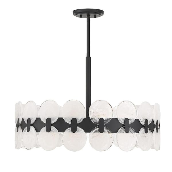 Boca 6-Light Matte Black Chandelier with Strie Piastra Glass Shade