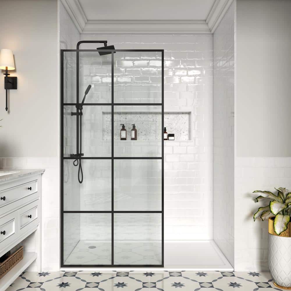 30" Matte Black Frameless Fixed Shower Door with Clear Glass