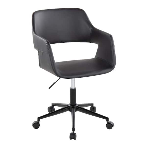 Lumisource Margarite Black Faux Leather and Black Metal Task Chair with Arms