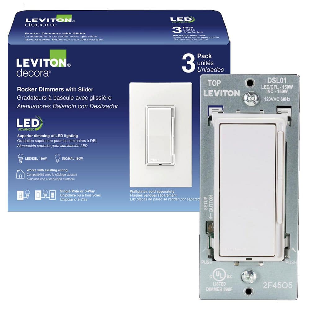 Decora Rocker White Advanced Dimmer Switch for LED and Incandescent Bulbs, 150W Single Pole/3-Way, 3-Pack, DSL01-3PW price history on PriceWatchPro