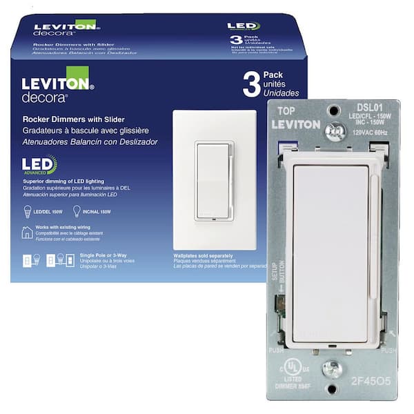 Decora Rocker LED Advanced Dimmer Switch for LED and Incandescent Bulbs, 150W Single Pole/3-Way, White 3-Pack, DSL01-3PW