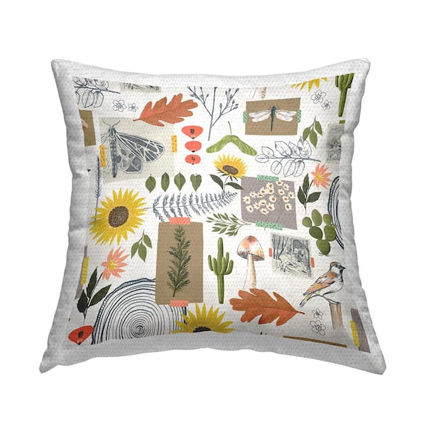 Stupell Industries Varied Nature Collage Botanical Leaves Wildlife Multi-Color Square Outdoor Throw Pillow