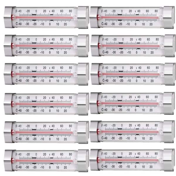 Digital Display Fridge Thermometers, Ultra Clear Screen, Stainless Steel, -40°F to 80°F Temperature Range, 12 Pack