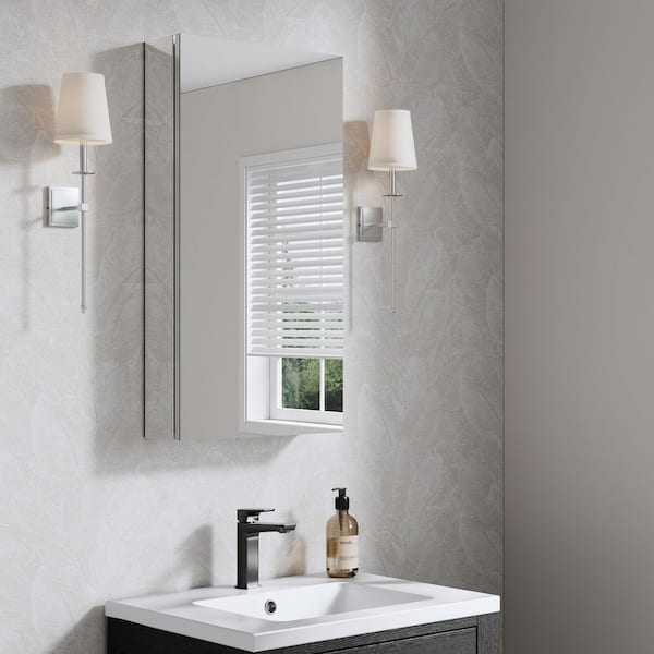 ROSA 16.01 in. W x 30 in. H Rectangular Aluminum Tri-View Medicine Cabinet with Mirror, Adjustable Shelves, Right Open