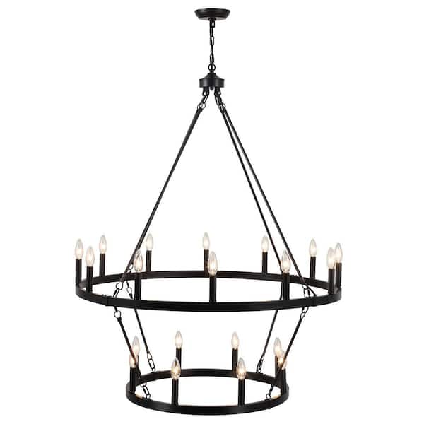 12 Plus 8-Light Matte Black Classic Wagon Wheel Chandelier for Living Room Dinning Room with No Bulbs Included