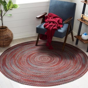 Braided Blue Rust 6 ft. x 6 ft. Striped Round Area Rug