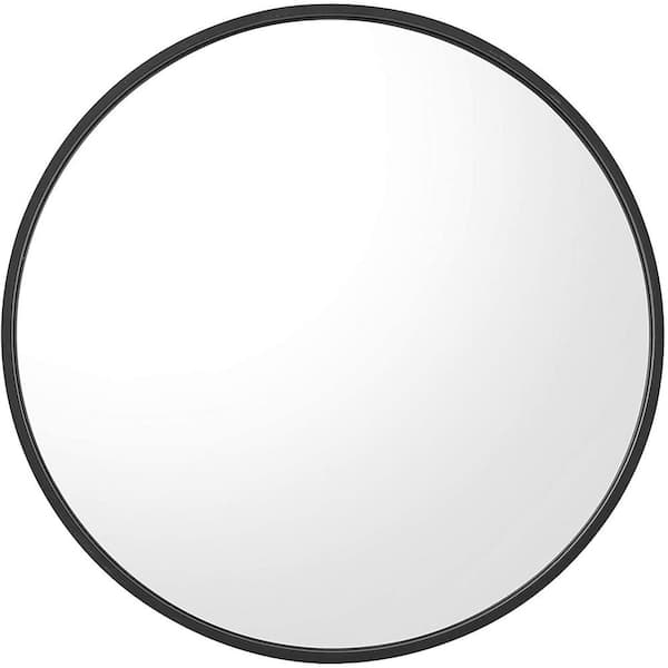 Kinger Home Sage 32 in. W x 32 in. H Round Aluminum Framed Wall Bathroom Vanity Mirror in Brushed Black