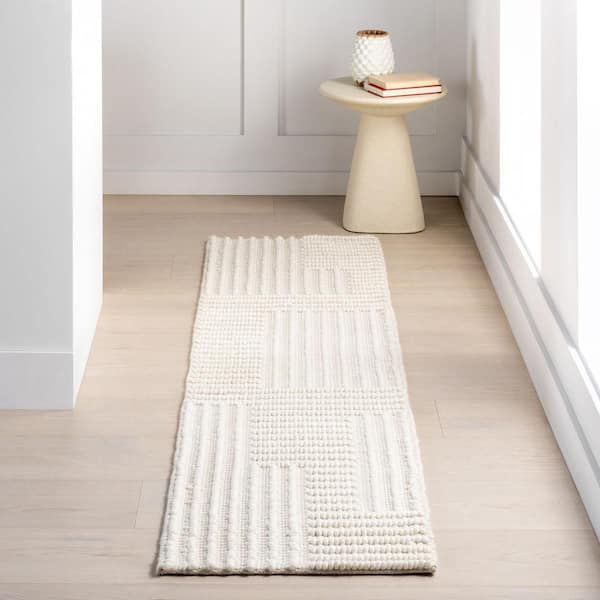 Dorene Contemporary High-Low Striped Wool Area Ivory 3 ft. x 10 ft. Indoor Runner Rug