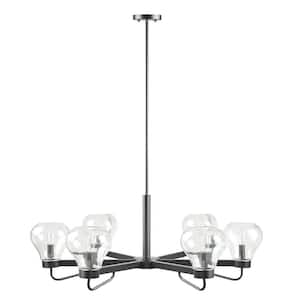 Light Pro 6 Light Black Chandelier Light with Bowl Shaped Glass Shade for Dining Room, Living Room, No Bulbs Included