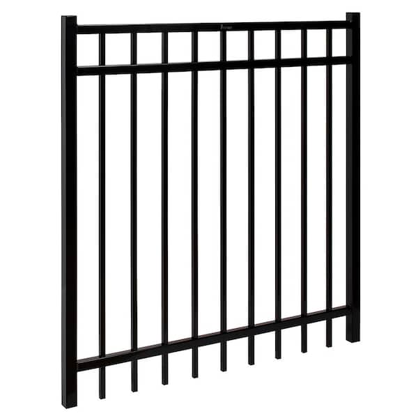 Versai 4 ft. W x 4 ft. H Gloss Black Steel Flat Top Design Fence Gate