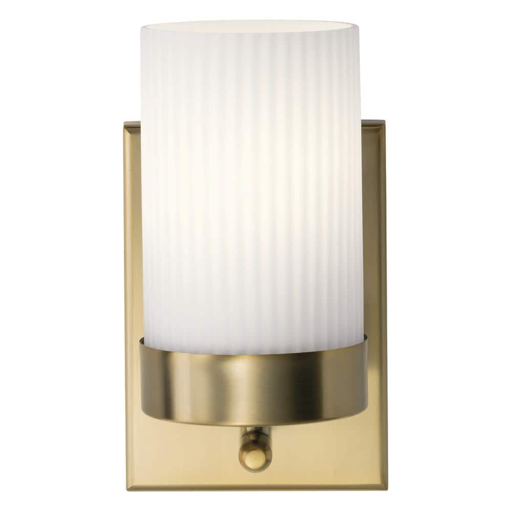 Brushed Natural Brass Dimmable Wall Sconce with Opal Glass